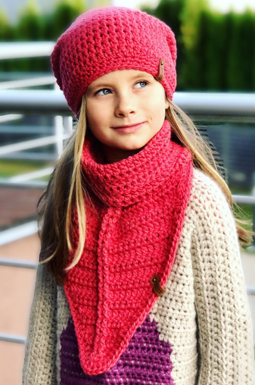 Crochet Pattern - Scarf Cowl Balker and Beanie Hat (Adult and Kids sizes)