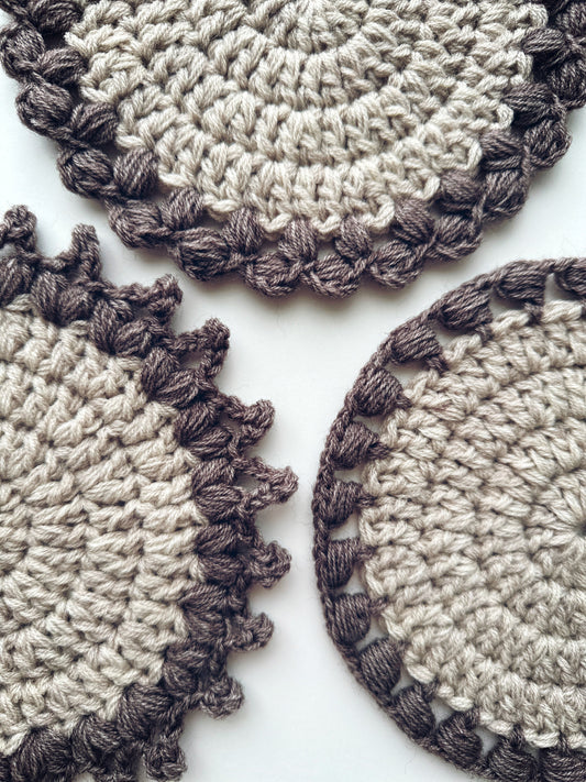 Crochet Pattern - Puffy Coasters, Set of 3 patterns - TheMailoDesign - Crochet Pattern Bundle - TheMailoDesign